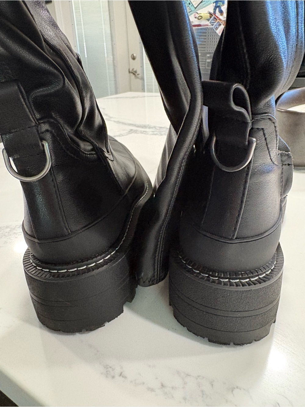 Sam Edelman Black Tall Platform Lug Sole Moto Boots Size 6 - Picture 4 of 5